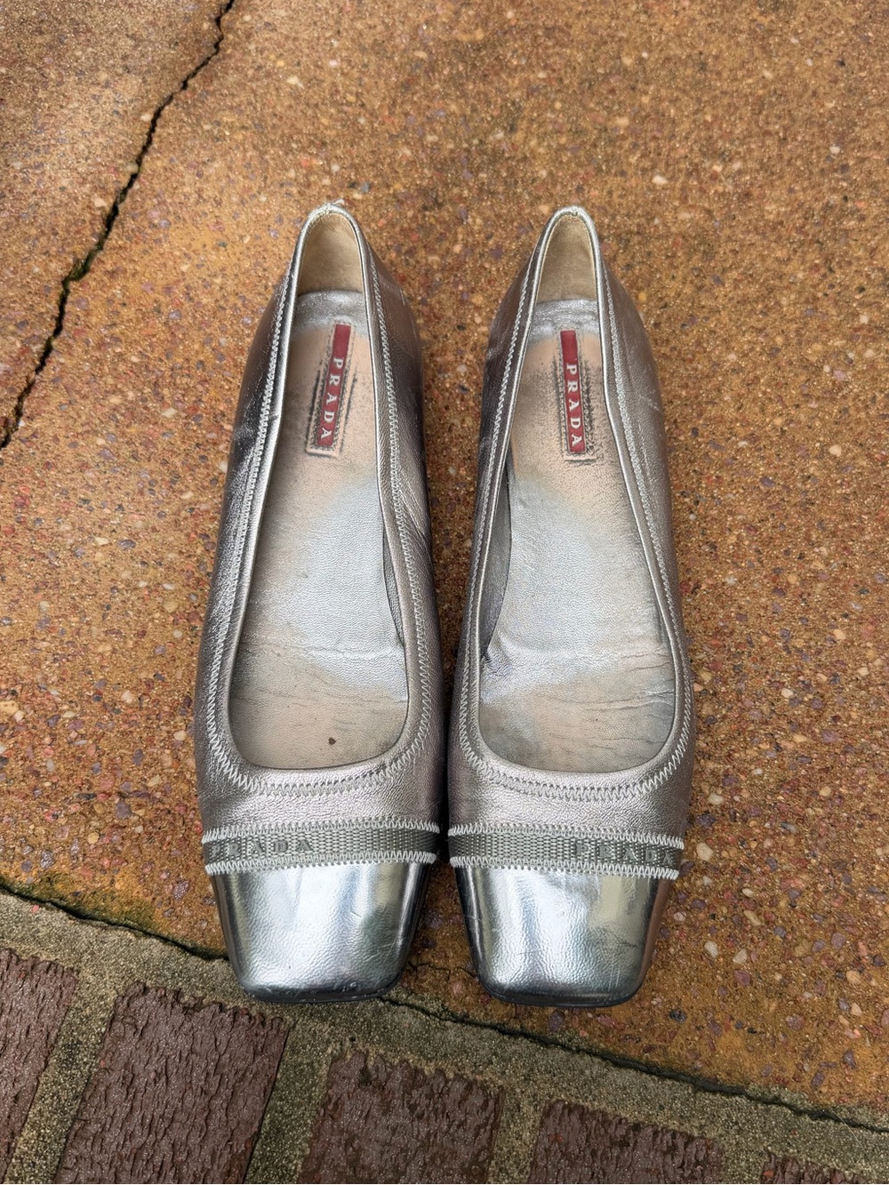 Silver/Grey Prada Square Toe Flats size 38